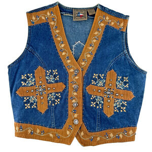 VTG Dont Mess With Texas Vest Women Medium Western Festive Cowboy Studded Cross